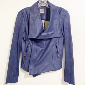 SW3 bespoke navy blue shimmer moto jacket size xs